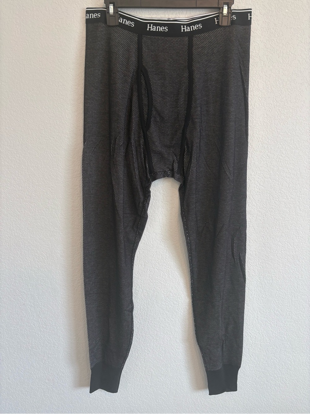Hanes Originals Thermal Lounge Pants Black Gray Waffle Knit Size Large
